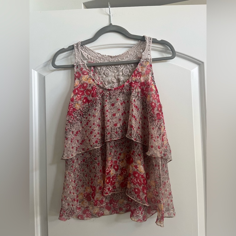 Rue21 Red and Pink Asymmetrical Tiered Tank Top